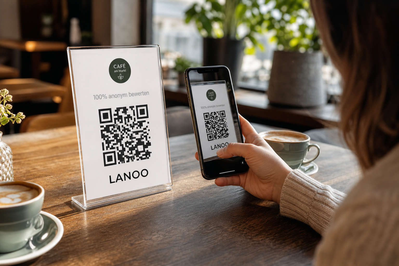 Gast scannt LANOO QR-Code in einem Café