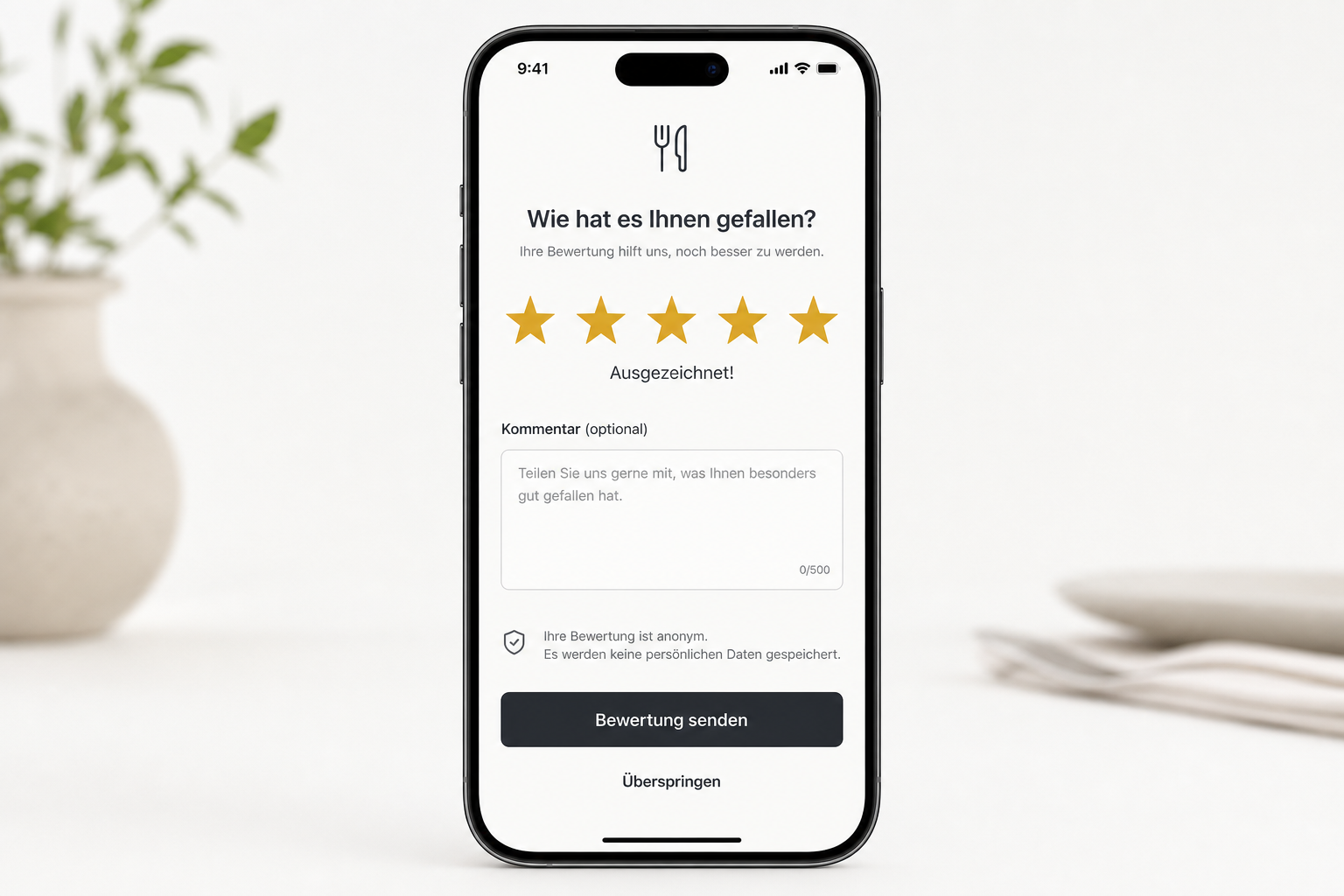 Anonymes Feedback-Formular auf dem Smartphone